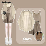 Yipinpay Women's Tracksuit Suit 2024 Summer New Casual Sunscreen Shirt Top Vest Shorts Three Piece Korean Chic Blouse Pants Matching Set