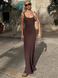 Yipinpay Knit Ribbed Slim Maxi Dress Female Backless Scoop Neck Fashion Elegant Party Looks Long Dress Patchwork Knitwear Dress