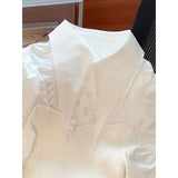 Yipinpay Turn Down Collar Blouse Women White Knitwear Tops Patchwork Blusas Mujer Wild Camisas 2023 Spring Shirt Women Chic