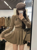 Yipinpay Autumn Preppy Style Knitted Clothing Suit Woman Slim Kawaii Swearter Tops Casual Y2k Mini Skirt Woman Fashion 2 Piece Set