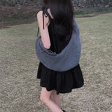 Yipinpay Mini Black Camisole Dress Women Clothing Y2k Lace Up Pleated White Doll Dresses Vestidos Loose Fairycore Aesthetics Grunge