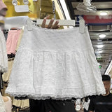 Yipinpay New Korean Fashion Loose Sweet Lace Slim A-line Short Skirt Women High Waist Spicy Girls White Half Mini Short Skirt