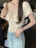 Yipinpay Summer Pure Color Kawaii Blouse Women Casual Short Sleeve Y2k Crop Top Office Lady Bodycon Sweet Shirts Korean Fashion
