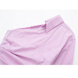 Yipinpay Striped Pink Dress Woman Asymmetric Off Shoulder Mini Dress Women Long Sleeve Short Dresses Ruched Casual Summer Dresses