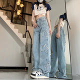 Yipinpay Jeans Y2k Women Korean Style 2023 Summer Straight Wide Leg Pants High Waist Woman Loose Denim Trousers 90s Vintage Clothes
