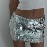 Yipinpay Fashion Womens Skirts Party Prom Wearable Sequin Skirt Silver Vintage Elastic High Waist Short Skirts Club Streetwear S M L
