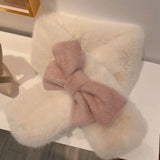 Yipinpay Sweet Hot Girl Pink Bow Neck Scarf Women's Autumn/Winter Faux Fur Cute Fury Scarf Fashion Female Trendy Accessories