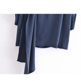 Yipinpay Blue Crop Top Women Pleated Summer Blouses Woman 2023 Tie High Neck Short Sleeve Blouse Female Elegant Chic Woman Blouse