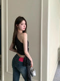 Yipinpay Sexy Camis Women Diagonal Collar Polka Dot Ribbon Bandage Summer Fashion Slim Crop Tank Tops Elegant Female Casual