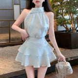 Yipinpay Woman Two Piece Set Sexy Elegant Crop Tank Tops Rhinestone Camis Slim Mini Skirts Summer Fashion Ladies Suits Chic