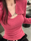Yipinpay Color Suit Slim Casual Short Vest + Long Sleeve Crop Tops Korean Fashion Knitted Clothing 2 Piece Set Woman 2023 Spring
