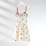 Yipinpay Sweet Fashion 2 Piece Dress Set Woman Red Knitted Short Cardigan + Print Sleeveless Y2k Mini Dress Korean Style Suit