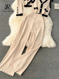 Yipinpay Autumn Thick Knitted Three Pieces Sets Ladies Design Loose Cardiagsn+Knit Vest+Elastic Long Pants OL Sweater Suits