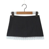 Yipinpay Sexy Low Waist Pinstripe Mini Skirt Women Lace Trim Back Zipper Ladies Summer Skirts