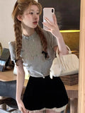 Yipinpay Summer Sweet Elegant Blouse Women Evening Party Slim Y2K Crop Top Office Lady Outwear Short Sleeve Korean Reviews Clothes