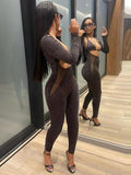 Yipinpay Low Cut Long Sleeve Glitter Jumpsuits Women Mesh Patchwork Camisole One Piece Rompers 2023 Summer Fairy Gunge Clothes 911