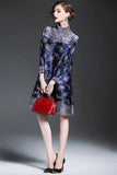 Yipinpay Women Dress Retro Pleated Dress 2024 Autumn New High Neck Print Middle-aged Mother Loose  MM Women's Clothing