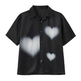 Yipinpay gradient heart Harajuku women blouse short-sleeved shirt cardigan pajamas collar goth Korean summer streetwear casual