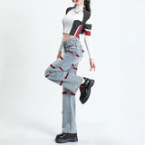 Yipinpay Blue Embroidery Baggy Jeans For Women Y2k Fashion Female High Waist Wide Leg Pants Loose Washed Denim Trousers Full Length