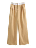 Yipinpay 2024 Women Fashion Side Pockets Patchwork Straight Pants Vintage High Waist Zipper Fly Female Casual Trousers Mujer