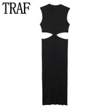 Yipinpay Black Knitted Dresses For Women 2023 Cut Out Bodycon Long Dress Women Sexy Midi Party Dresses Sleeveless Summer Dress
