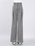 Yipinpay Classic Grey Pleated Pants Woman 2023 Vintage Outfit Spring Baggy Pants Office Trousers Pocket Wide Leg Pants Ladies