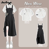 Yipinpay Women's Summer Dress Suit 2024 New Fashion Short Top+Irregular Strap Skirt Two Piece Korean Chic Short-sleeve Matching Set