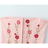 Yipinpay High Quality Women Floral Embroidery Beading Pink Strapless Top Lacing Up Bandage Back Female Summer Sexy Crop Top