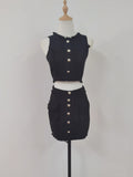 Yipinpay hot Girl Set Women's Summer o-Neck Sleeveless Top High Waist Wrapped Hip Short Skirt Two-piece Set fashion female clothes