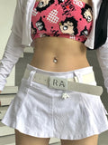 Yipinpay Harajuku Y2k Denim Skirt Women Dark Gothic Streetwear Mini Skirt with Skull Belt Mall Goth Punk Grunge Sexy Emo Clubwear