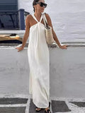 Yipinpay Soild Halter Maxi Dress For Women 2024 Summer Sleeveless Backless Long Dresses Fashion Lady Holiday Party Beach Robe