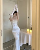 Yipinpay Temperament Dresses Women French Style Chic Sleeveless Slim Belt Sexy Mermaid Dress Vintage Backless Party Ladies