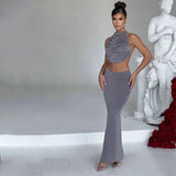 Yipinpay Women's Suits Halter Neck Sexy Halter Vest And Slim-Fit Wrap Hip Skirt Sets Women Fashion Elegant Two-Piece Outfits
