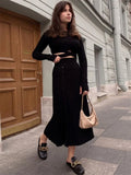 Yipinpay New White Knit Two Piece Women Sets Fall Ribbed Crop Top And Pleated Knitted Skirt Suits For Women Midi Dress Sets 2024