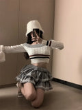 Yipinpay Sexy Hot Girl Suit Women's Autumn Hair Off Shoulde Twists Knittied Pullover High Waist Mini Skirt Fashion Two-piece Set