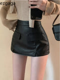 Yipinpay Mini Skirts Women Autumn Winter Sexy Pockets PU Leather Slim Culottes Black Wrap Hip Female Street Fashion Skirt