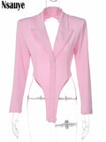 yipinpay Sexy Backless Female Blazer Body Tops Y2K Fashion Women Long Sleeve Outfits One Piece Clubwear Skinny Bodysuit 2023