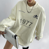 yipinpay Women Beige Sweatshirt Letter Printing Round Neck Fashion Hip Hop Oversize Leisure Thickening Warm Winter Long Sleeves Pullover