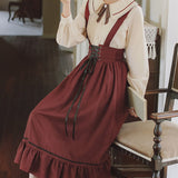 Yipinpay Vintage Long Skirts Women Kawaii Lolita Bandage Bow High Waist Ruffle Patchwork Elegant Midi Suspender Skirt Mori Girl