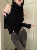Yipinpay Autumn for Women Korean Fashion Retro Warm Soft Cashmere Sweater Removable Sleeves Slim Knitted Pullover Tops Office Lady