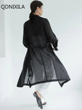 Yipinpay New Spring Summer Women's Windbreaker Fashion Loose Frenulum Sunscreen Trench Coat Thin Style Shirt & Blouse Top Women
