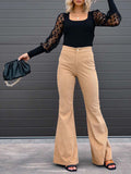 Yipinpay High Waist Corduroy Long Flared Pants Women Casual Street Wear Solid Color Button Bell Bottom Trousers Female Bottoms 911