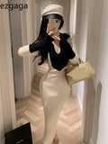 Yipinpay Knitted Dresses Women French Style V Neck Autumn Winter Basic Contrast Slim Stretch Elegant Dress Ladies Fashion