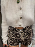 Yipinpay Leopard Print Pockets Shorts For Women Y2K High Waist Zipper Short Pants 2024 Spring Summer High Street Lady Chic Shorts