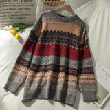 Yipinpay female art retro 2024 new fashion autumn and winter student Japanese diamond jacquard pullover