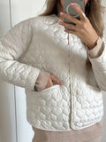 Yipinpay Autumn Women Long Sleeve O Neck Quilted Jacket Casual Loose Outerwear