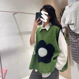 Yipinpay New Knitted Vest Women's Autumn Loose Small Fresh Flower Vest