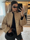 Yipinpay Sequin Gold Bomber Jacket For Women Loose Stand Collar Long Sleeve Coat 2023 Autumn Winter Street Female Outwear Jackets