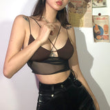 Yipinpay Women's Solid Color Short Tops  Cross Bandages Perspective Short Camisole, Sleeveless Navel Vest