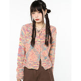 yipinpay Women Pink Cardigan Sweater Outerwear Short Fashion Vintage Leisure Lazy Wind Winter Thicken Warm Long Sleeve Knitting Coat